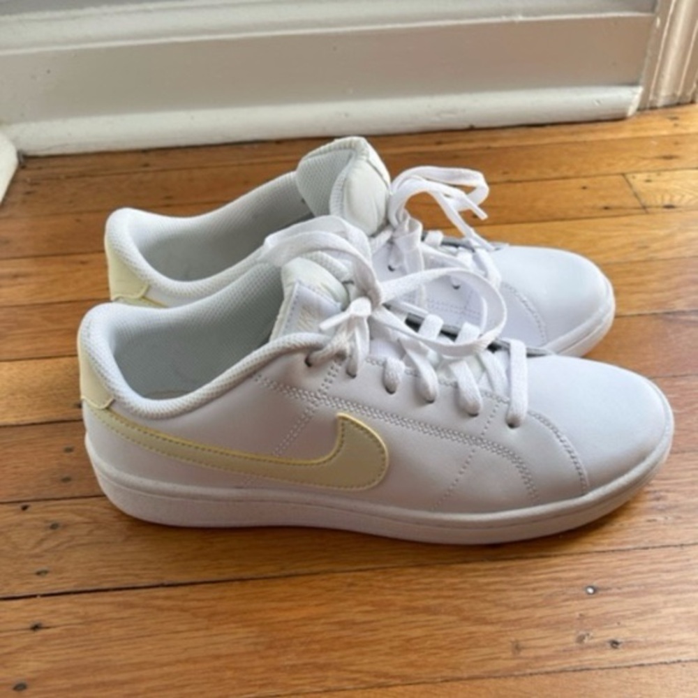 Nike Women’s White Sneakers with Butter Yellow Swoosh